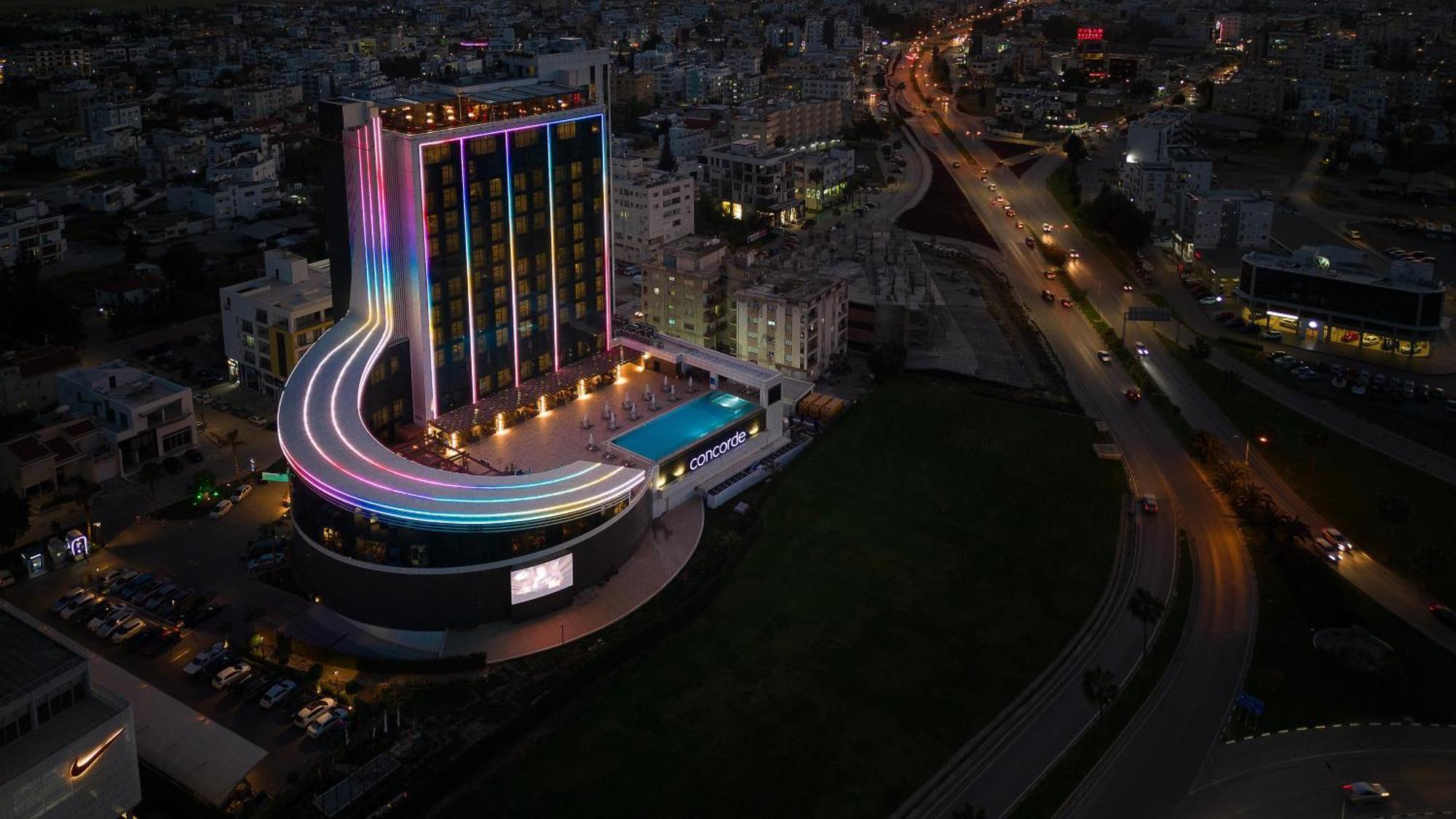 Concorde Tower Hotel & Casino Nicosia Exterior photo The hotel at night